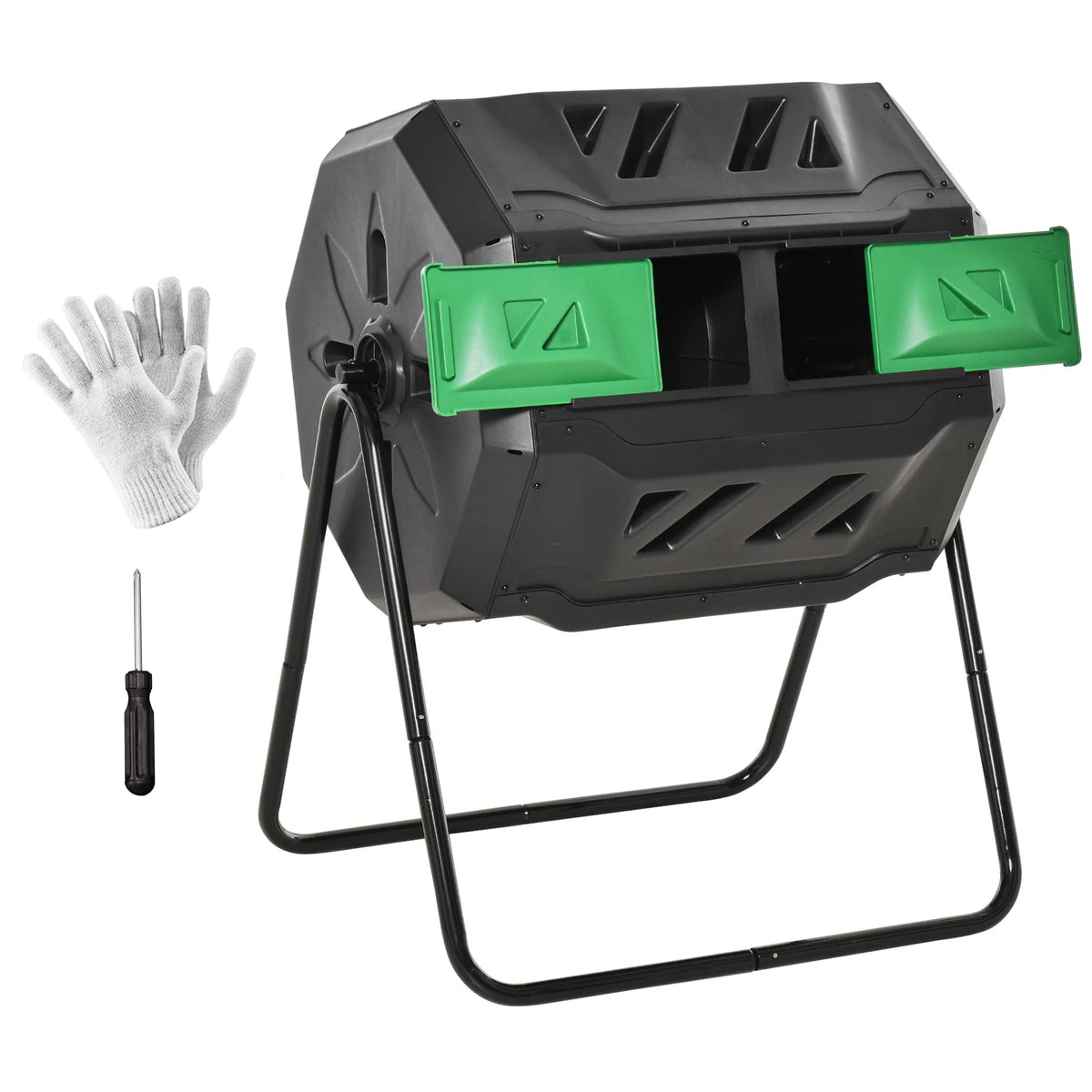 Garden Compost Bin 160L Dual Tumbler Rotating Outdoor Composter W/ Sliding Doors