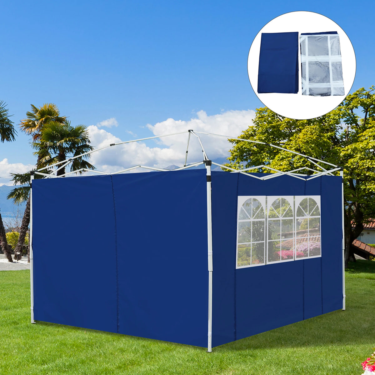 Gazebo Replacement Side Wall Panels Set of 2 with Window 3x2m Velcro Fixing PE Coated 210D Oxford Blue