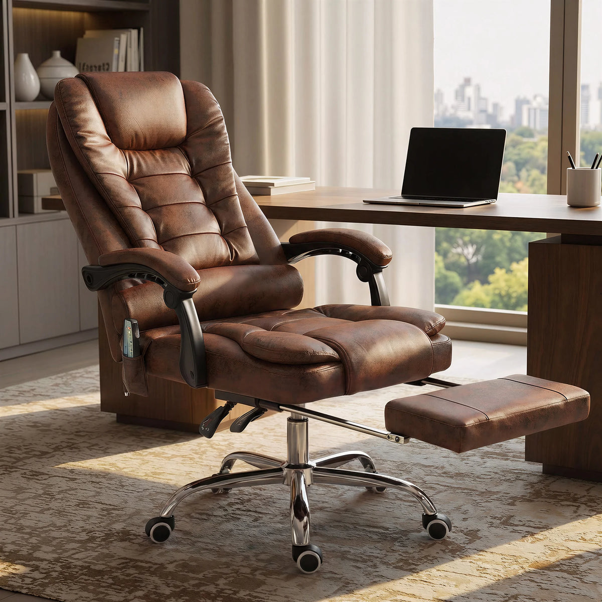 High Back Massage Office Chair with Heat, 6 Vibration Points and Footrest