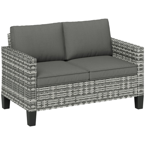 2 Seater Rattan Garden Sofa with Cushions, Wicker Loveseat with Armrests