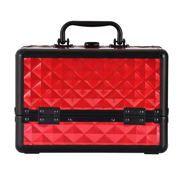 Two Layer Aluminium Alloy Makeup Case with 4 Adjustable Trays 2 Removable Dividers Water Cube Design Portable