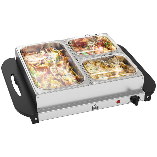 4.5L Electric Buffet Server and Food Warmer with 3 Trays and Lids, Stainless Steel