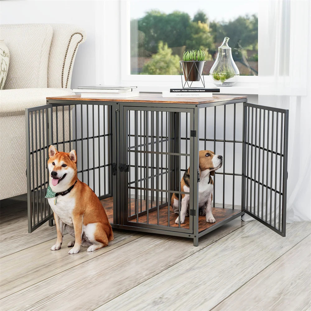 BORWART Ultra Thicken Dog Crate 90x62x68.5cm Removable Divider 4 Doors for 2 Small Dogs or 1 Medium Large