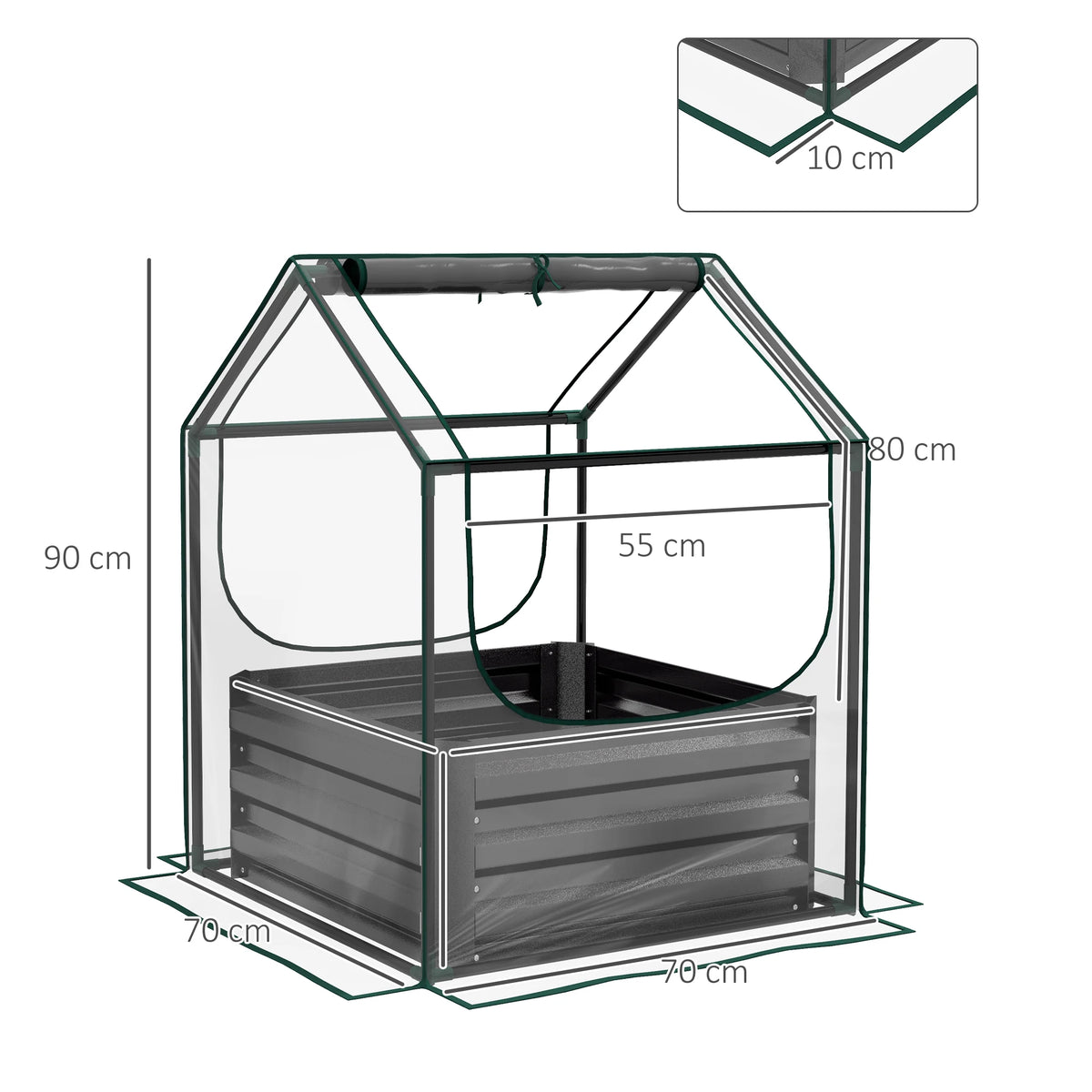 Raised Garden Bed with Greenhouse Cover, Planter Box, Clear and Dark Grey