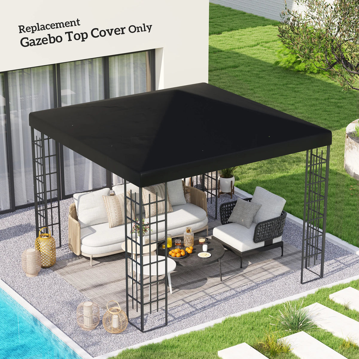 Replacement Gazebo Canopy Cover for 3 x 3m Gazebos, UPF30+, Black