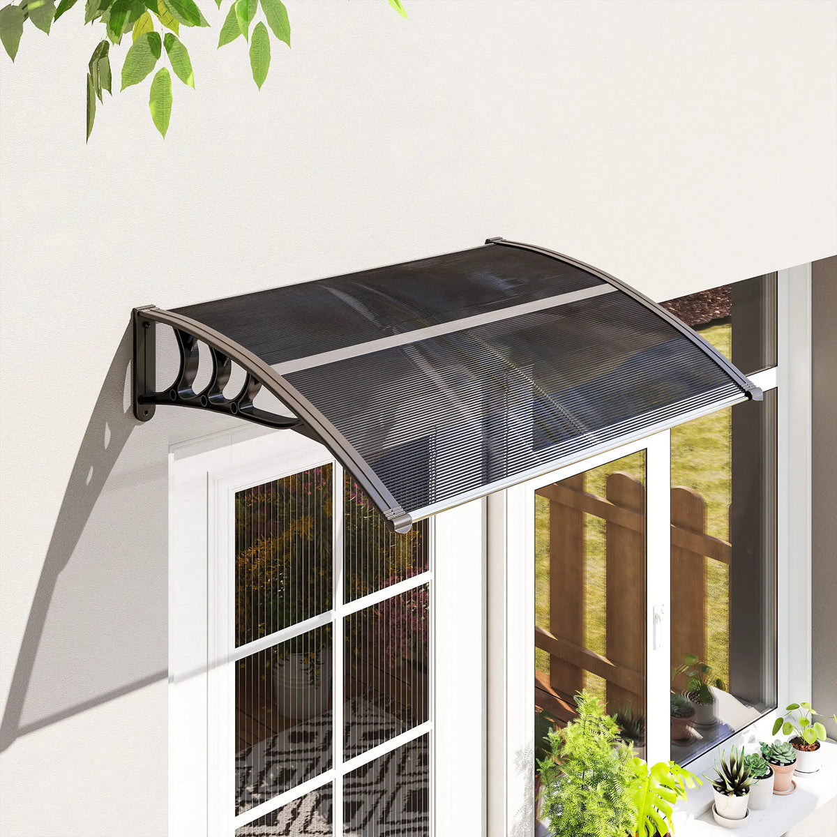 Door Canopy Awning with Polycarbonate Cover, Black, 100 x 75cm