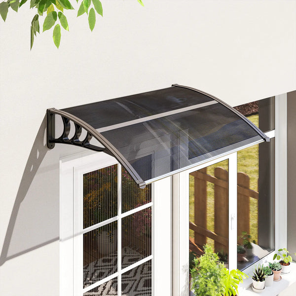 Door Canopy Awning with Polycarbonate Cover, Black, 100 x 75cm