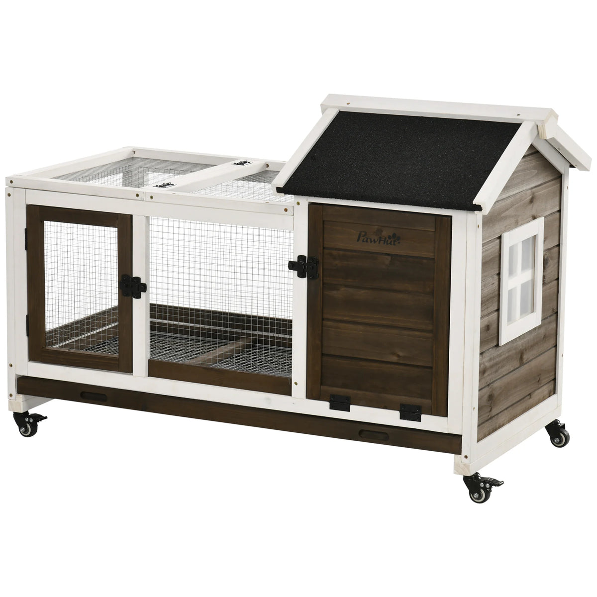 Wooden Rabbit Hutch on Wheels 108x58x73.5cm with Run Openable Roof and Removable Tray Fir Wood