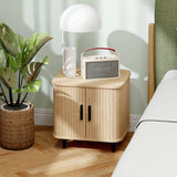 Bedside Table Nightstand with Roller Shutter Sliding Door Metal Legs 48x40x48cm Oak Tone and Black