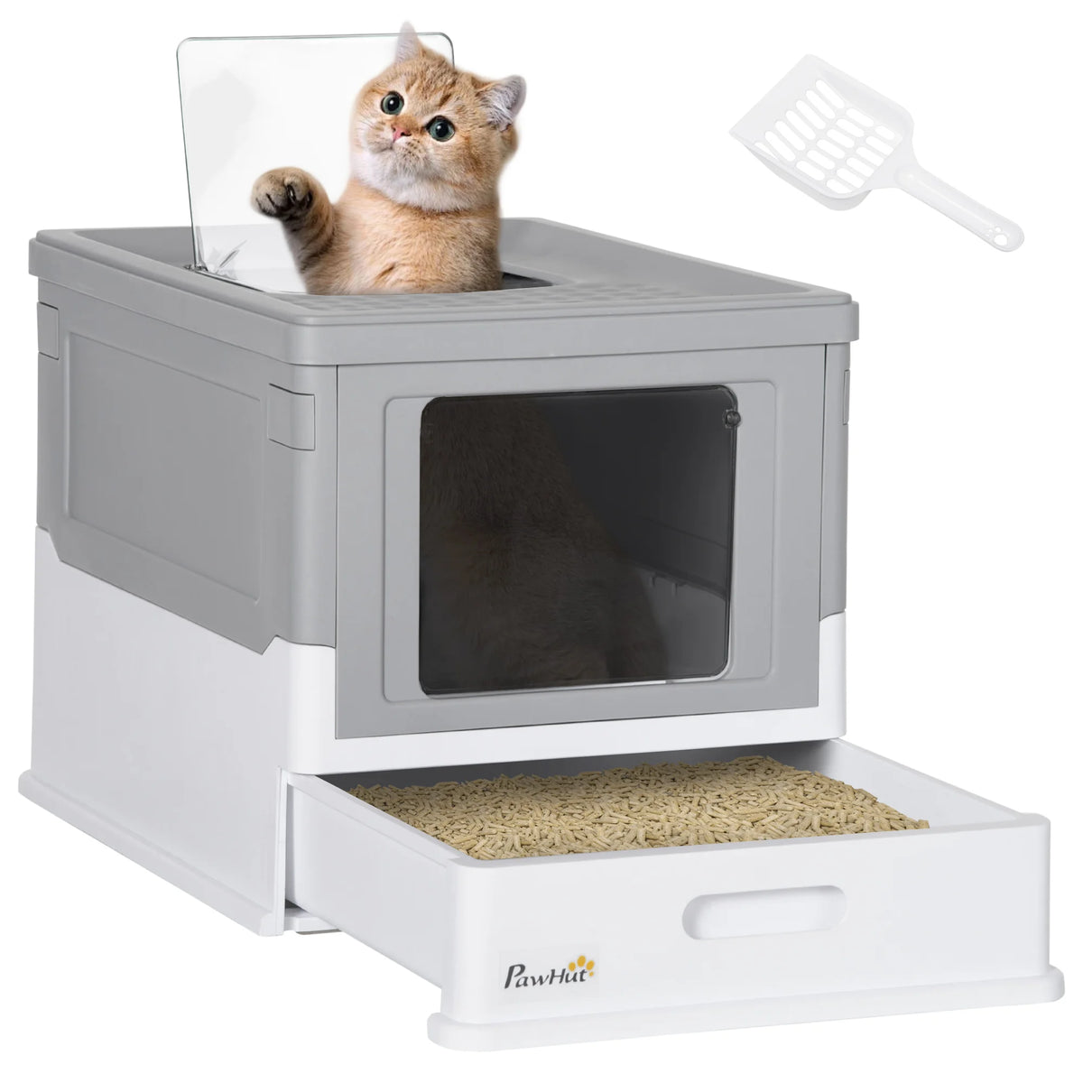 Hooded Cat Litter Box with Scoop and Removable Tray, Enclosed Cat Toilet
