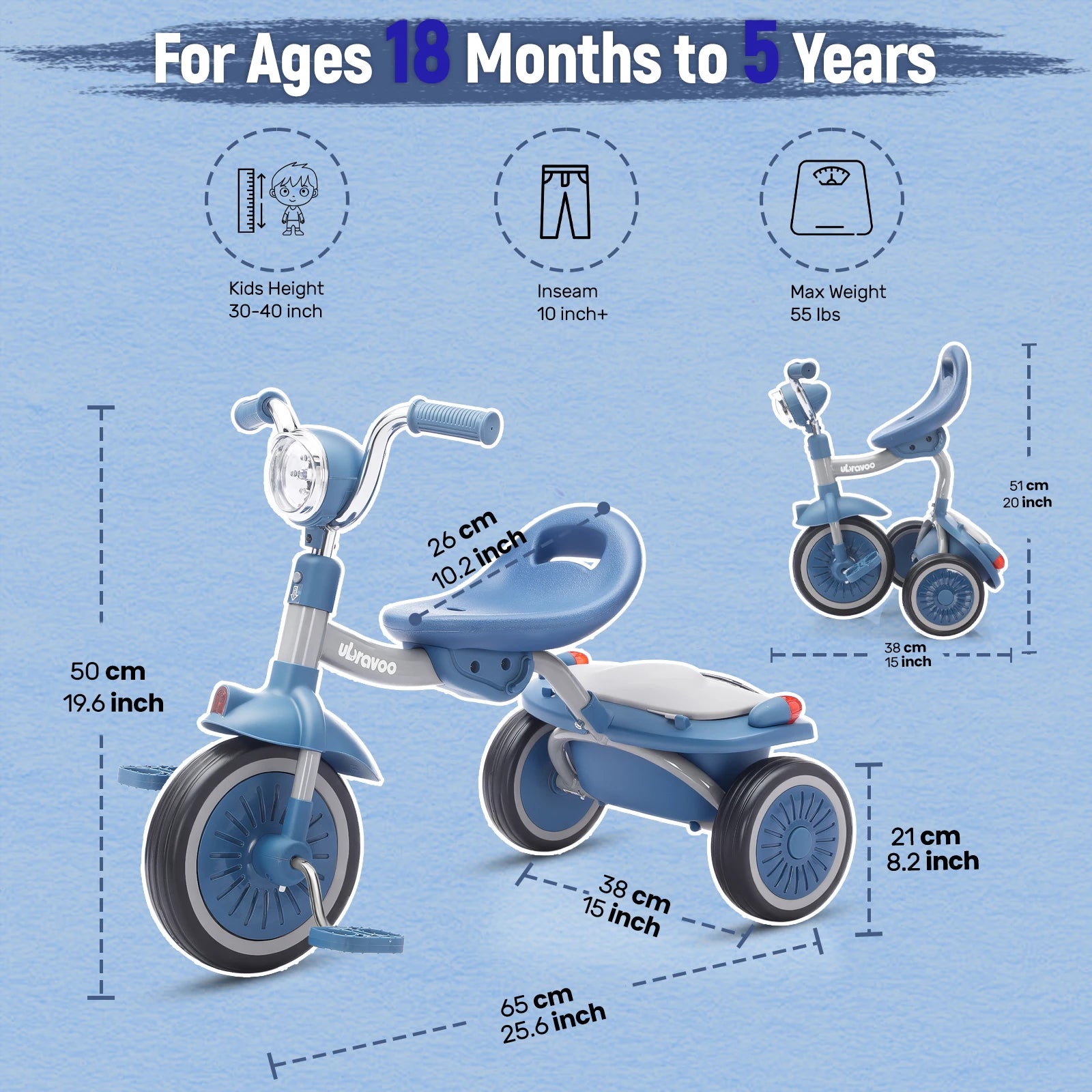 Kids Tricycle 4 in 1 Toddler Balance Bike 3 Wheel Ride On Toy