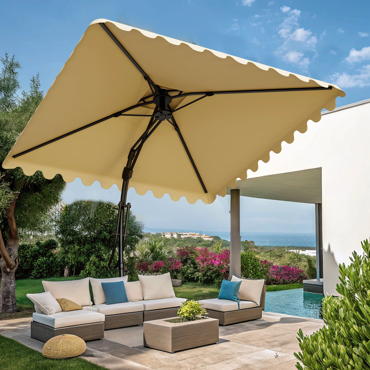 Square Cantilever Patio Umbrella, 2.5m Double Top Design, Khaki