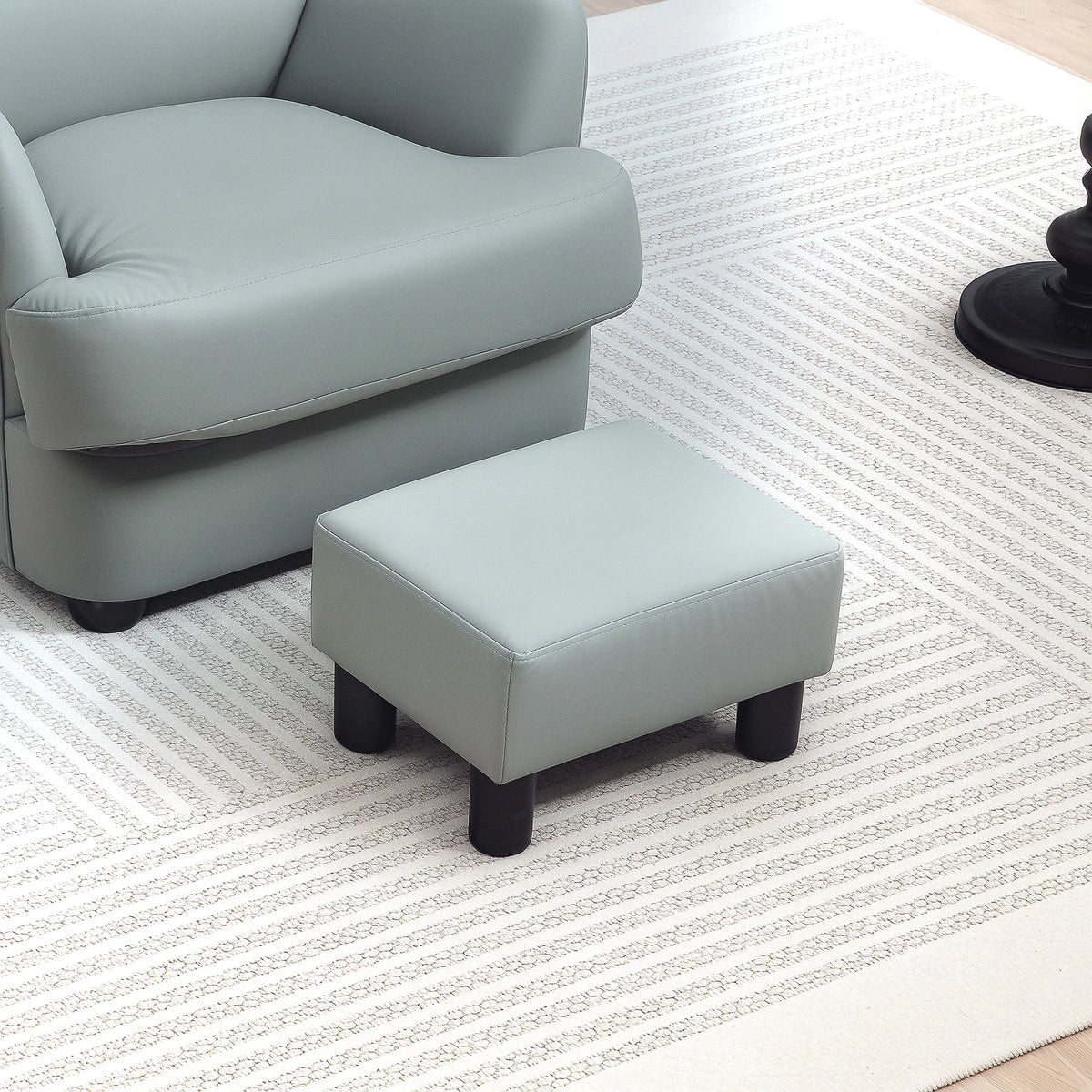 Chic Faux Leather Footstool, Small Footrest with 4 Plastic Legs, Grey
