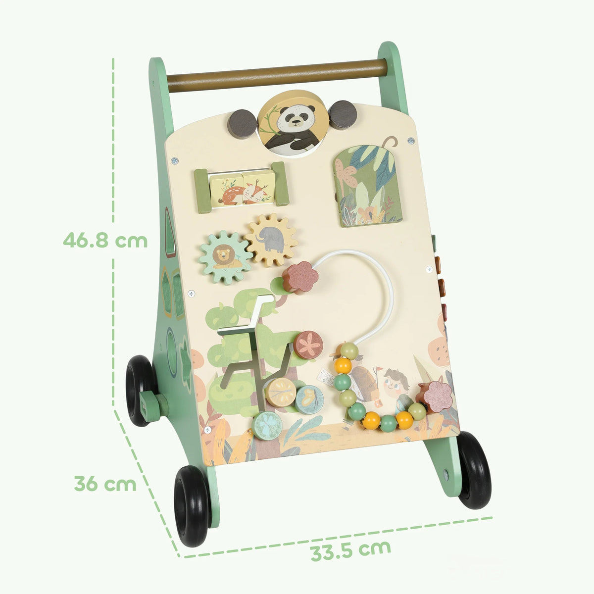Wooden Baby Walker with Speed Control, Xylophone, Gears and Bead Maze, Green