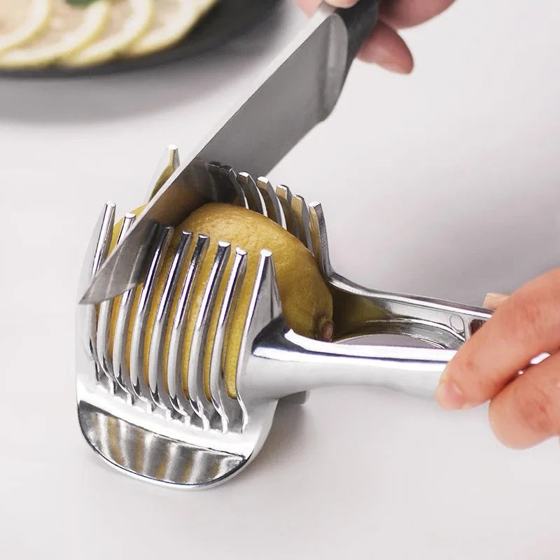 Manual Stainless Steel Handheld Fruit and Vegetable Slicer | Tomato Lemon Onion Potato Cutting Tool