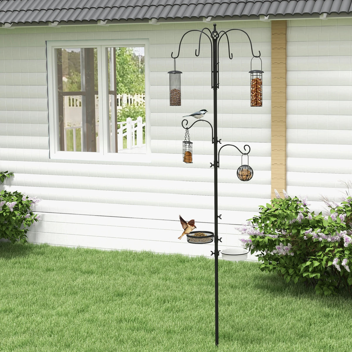 Bird Feeding Station Kit, Wild Bird Feeder Pole w/ 6 Hooks, 4 Prong Bases