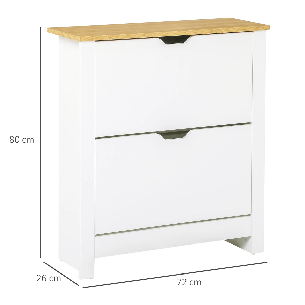 12-Shoe Storage Cabinet, 4 Shelves, 2 Drawers, Tabletop, 4 Legs, Modern White