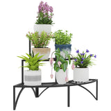 3 Tier Metal Corner Plant Stand 87x60x60cm Slatted Shelves 30kg Indoor Outdoor Garden Balcony Black