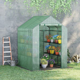 2-Tier Walk-In Greenhouse with Multi-Shelf Storage, Large Zipped Door and 140gsm PE Cover