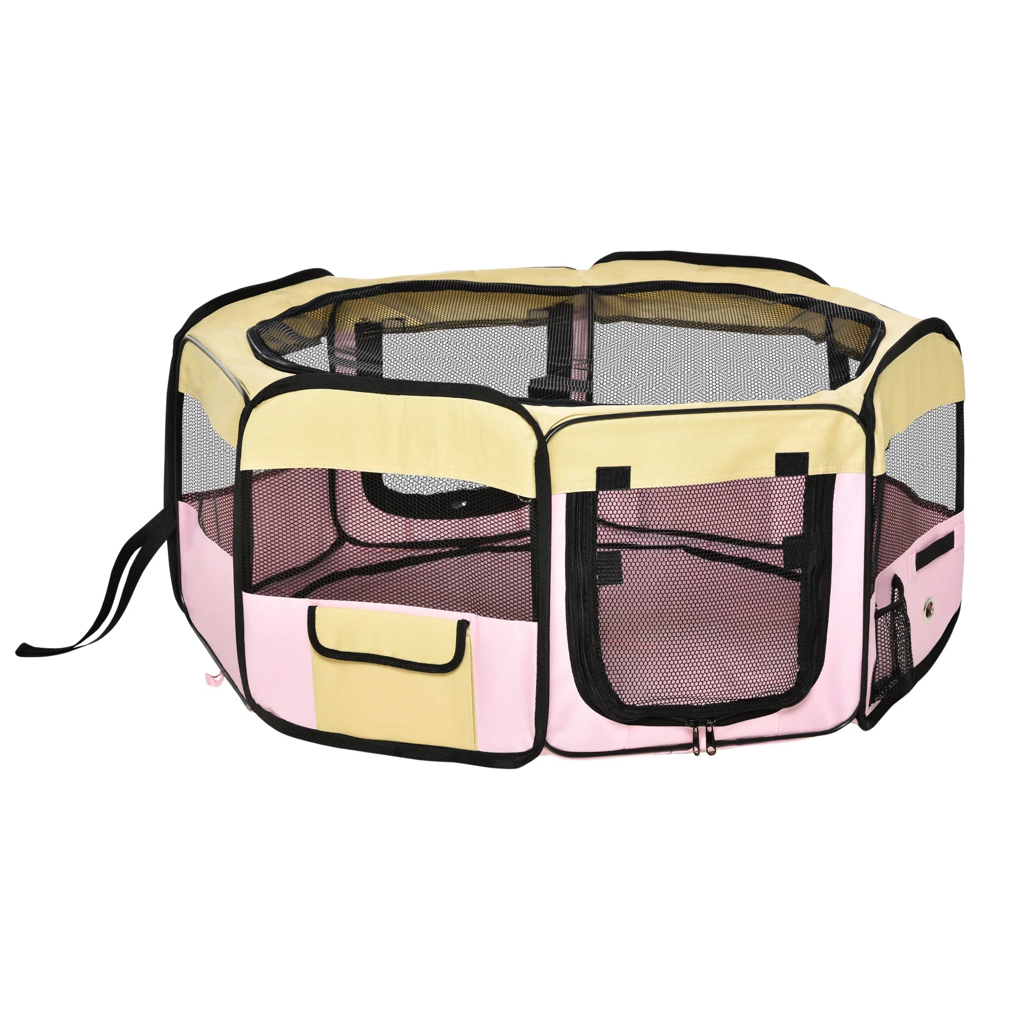 Fabric Pet Playpen Octagonal Dog Cat Puppy Rabbit Playpen with Mesh Cover Two Doors and Carrying Bag