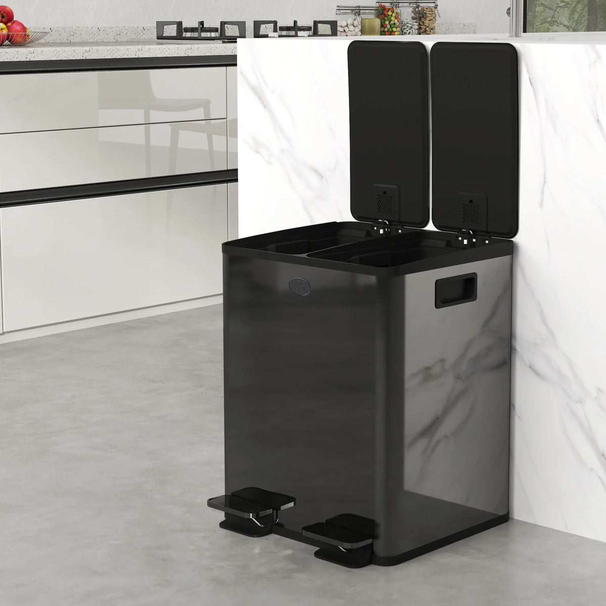 2 x 20L Dual Kitchen Bin Pedal Bin for Recycling and Waste