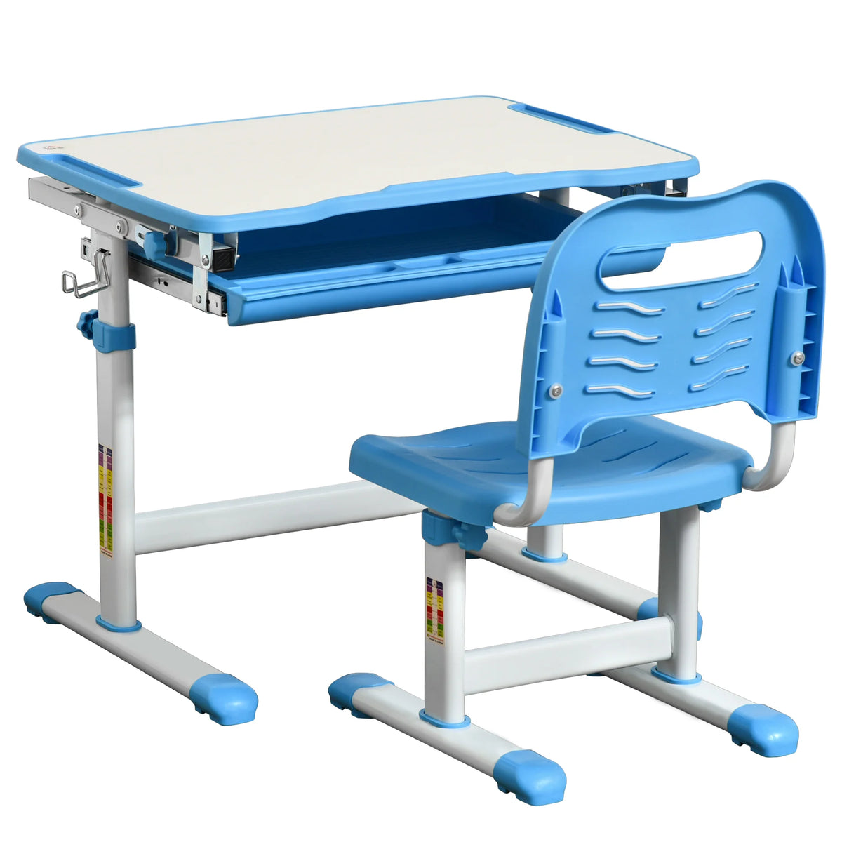 Kids Desk and Chair Set Height Adjustable 52-77cm with 45 Degree Tilting Top Drawer 2 Pen Slots and Hook