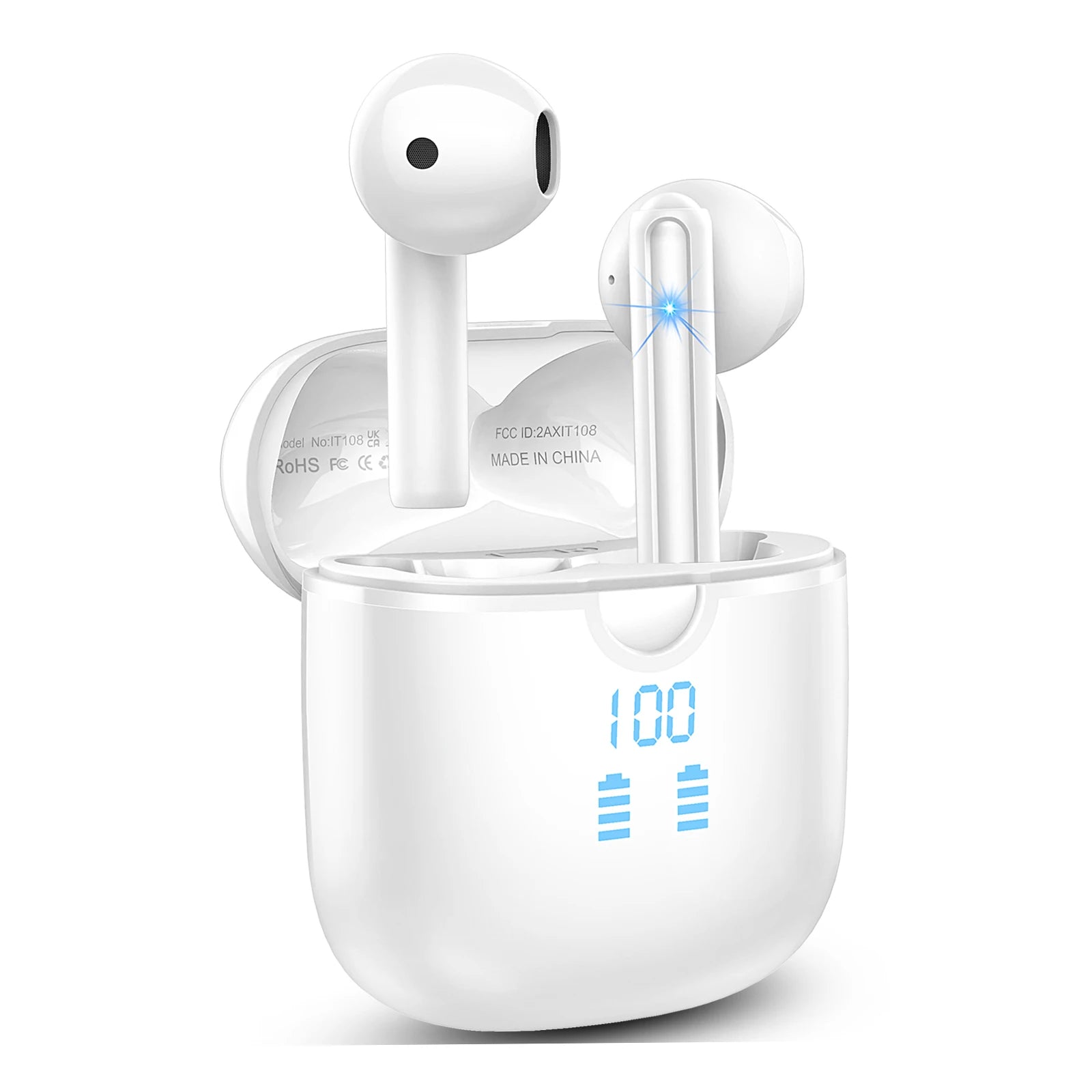 Wireless Bluetooth 5.3 Earbuds with 4 ENC Mics, 40H Playtime, LED Display, Touch Control In-Ear Headphones