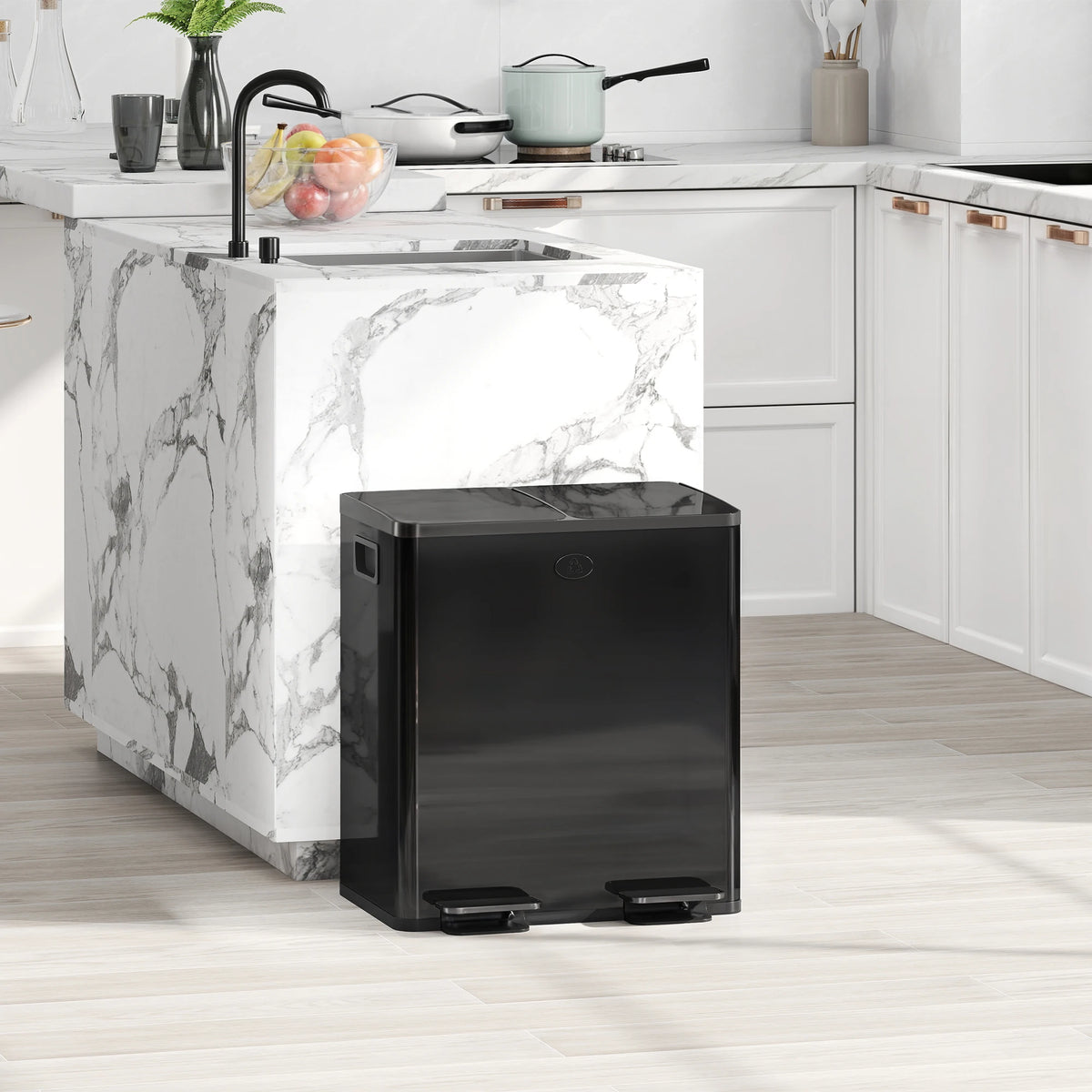 2 x 20L Dual Kitchen Bin Pedal Bin for Recycling and Waste