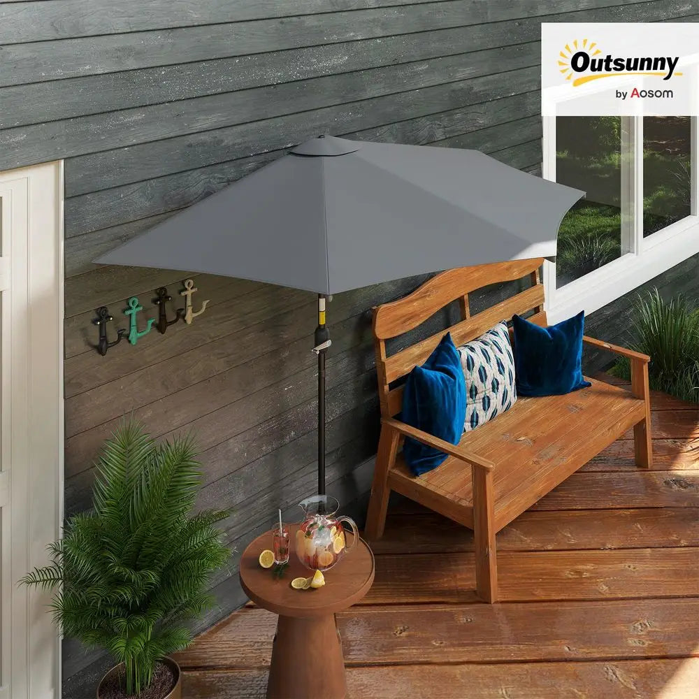 3m Half Parasol, Semi Round Umbrella with Metal Frame, Crank Handle for Balcony, Garden