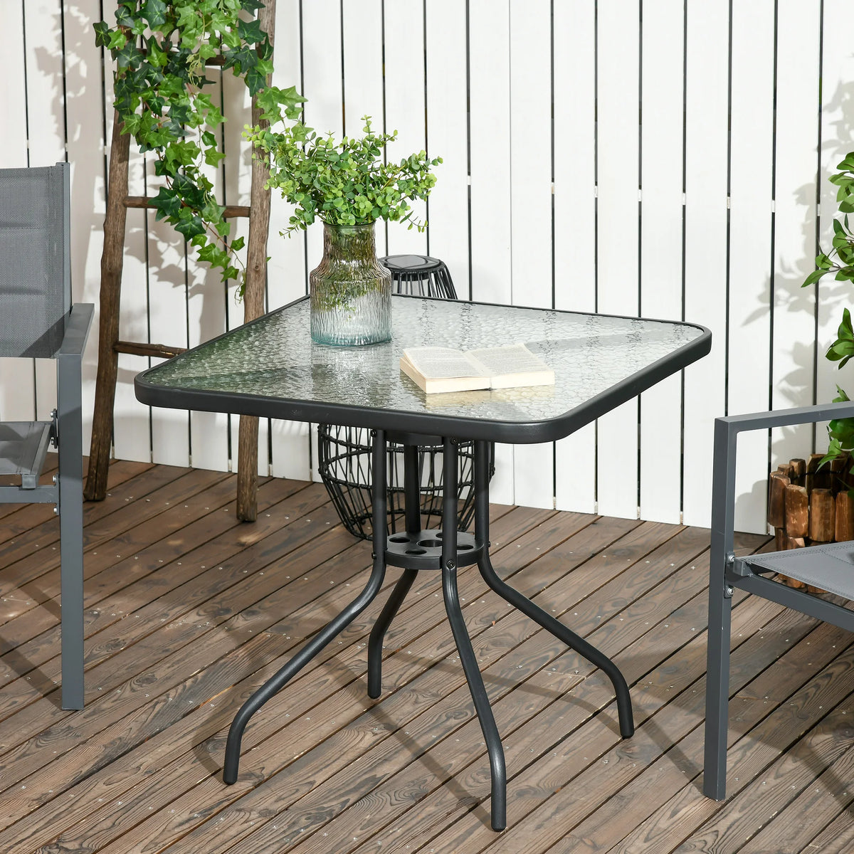Square Patio Table, Tempered Glass Top, Garden Dining & Coffee Table