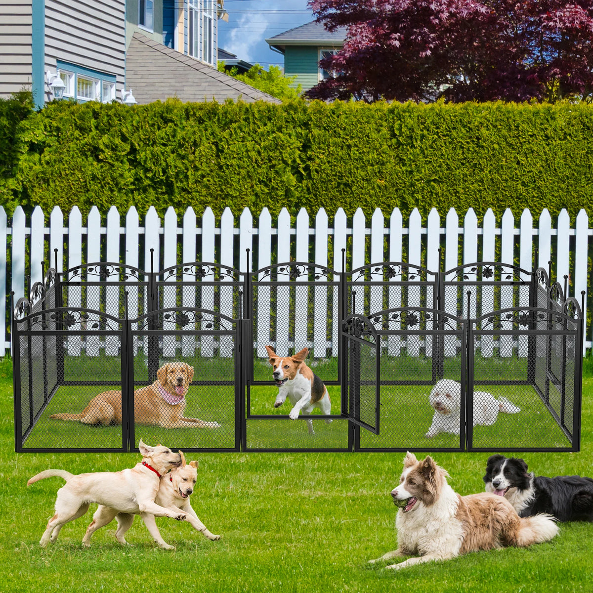 BINGOPAW 8 Panel Heavy Duty Metal Dog Playpen 126x126x88cm Whelping Fence with Waterproof Floor Pad