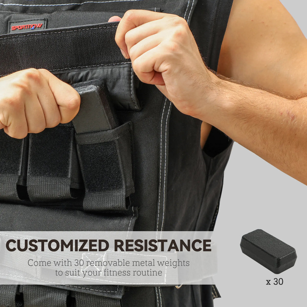 Adjustable Weighted Vest with 30 Removable Weights, Up to 30kg