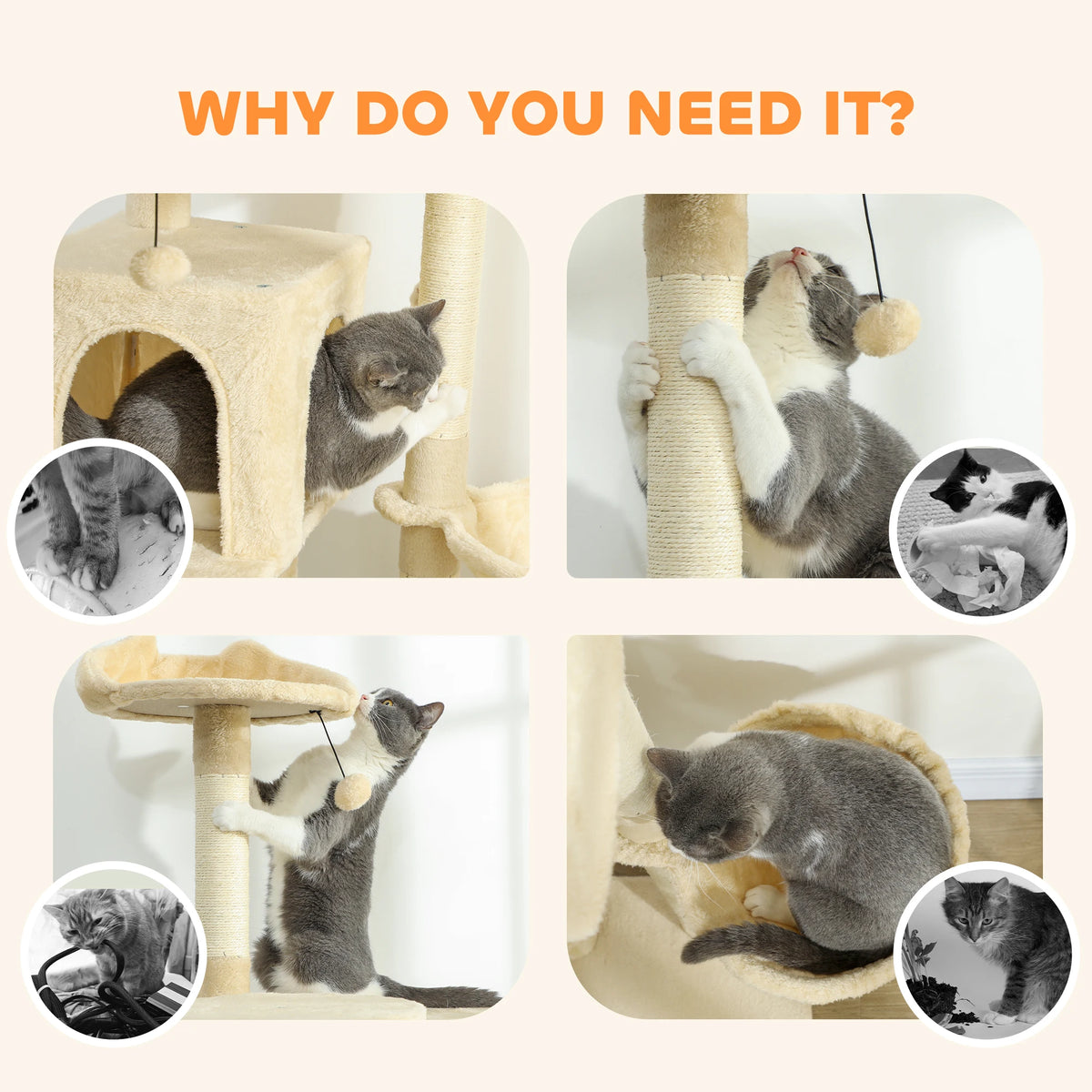 PawHut 180cm Cat Tree Tower Sisal Scratching Posts Condos Hammock Multi Level