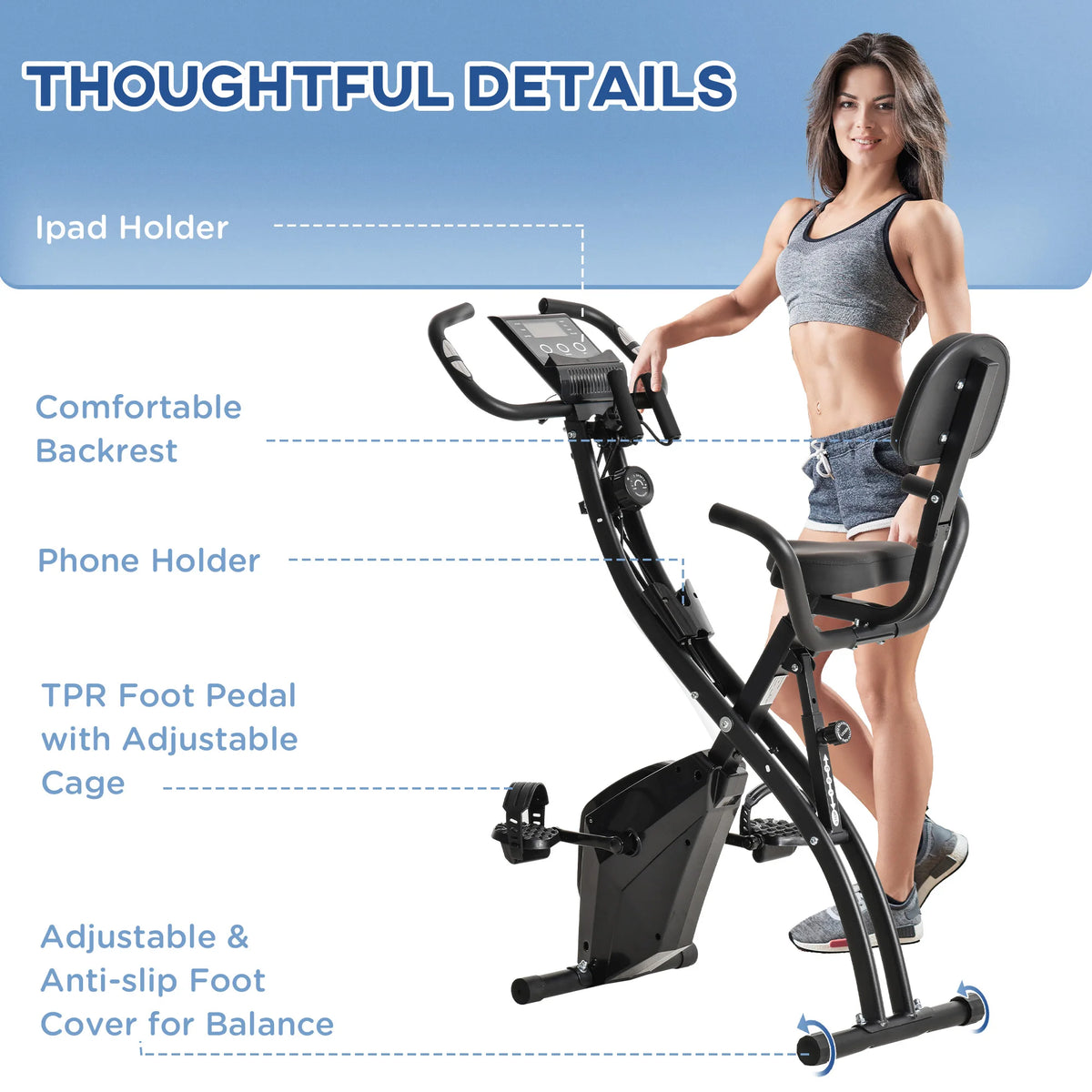 2-in-1 Folding Exercise Bike with 8-Level Magnetic Resistance and Arm Resistance Bands