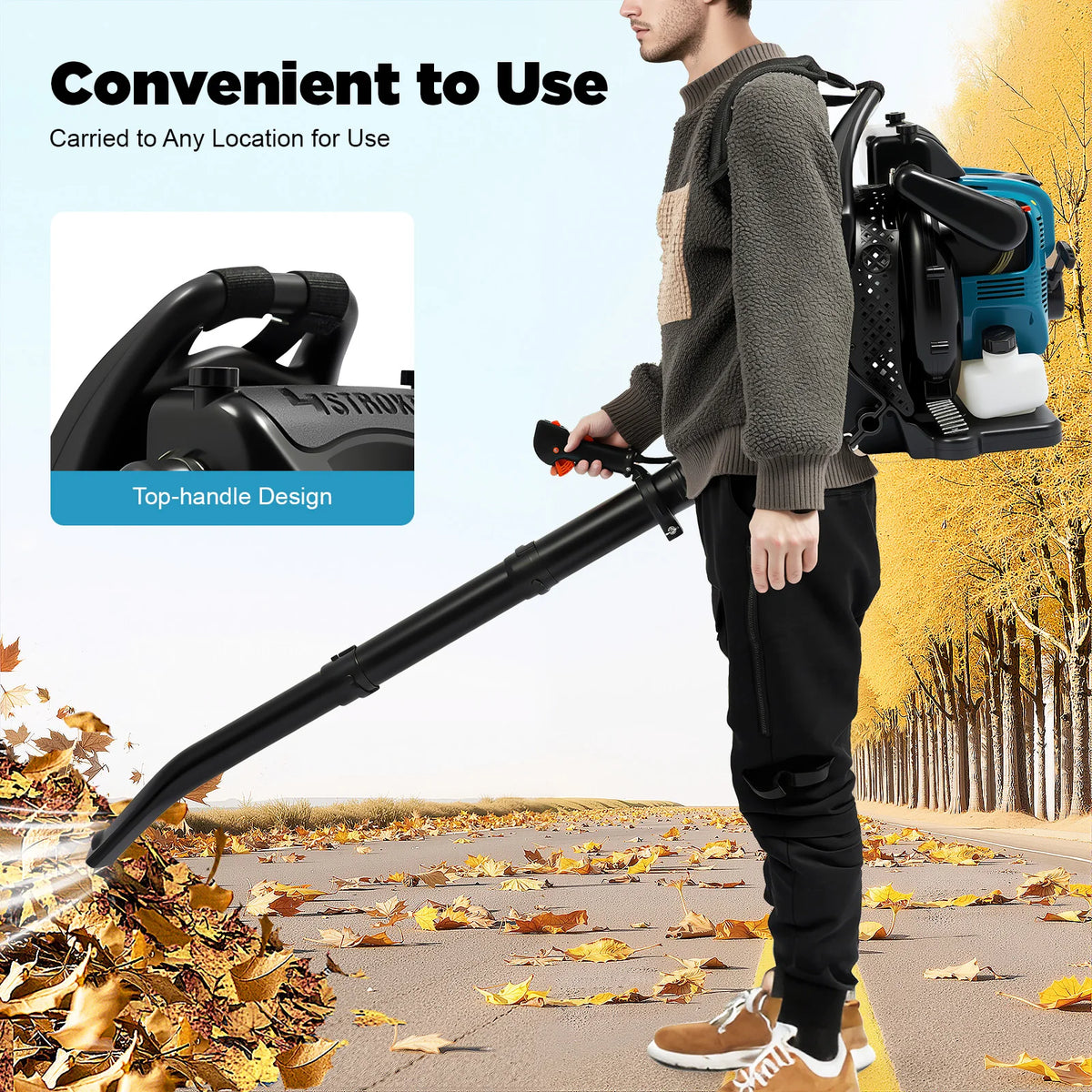 75.6cc 4-Stroke Petrol Backpack Leaf Blower, 2.6kW with 1.9L Tank