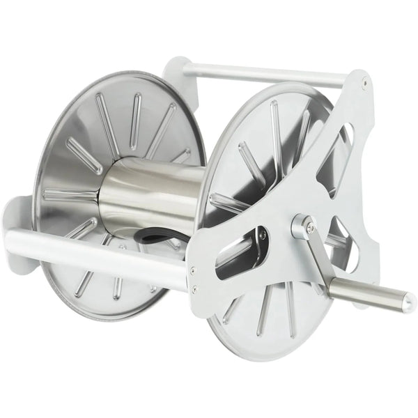 Stainless Steel Garden Hose Reel 360° Rotatable Handle Wall Mounted or Freestanding for Home Garden Lawn