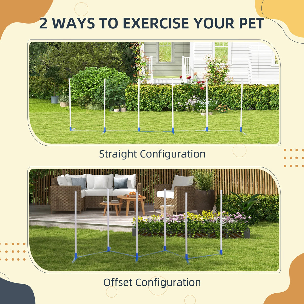 Dog Agility Weave Pole Set 6 Poles with Carry Bag Adjustable Straight or Offset Training Kit 305cm