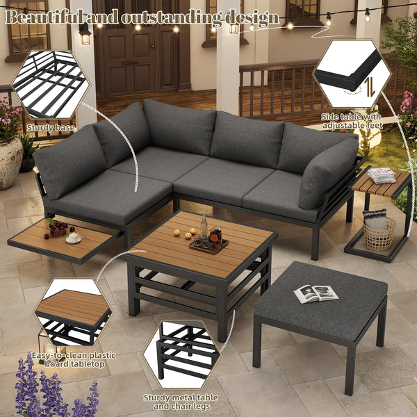 Outdoor Patio Furniture Set (2 Double Sofas + 1 Ottoman), Galvanized Iron Frame, with Seat Cushions & Pillows
