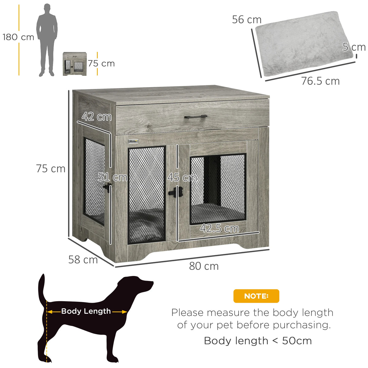 Pet Crate End Table with Double Doors and Drawer for Medium Dogs