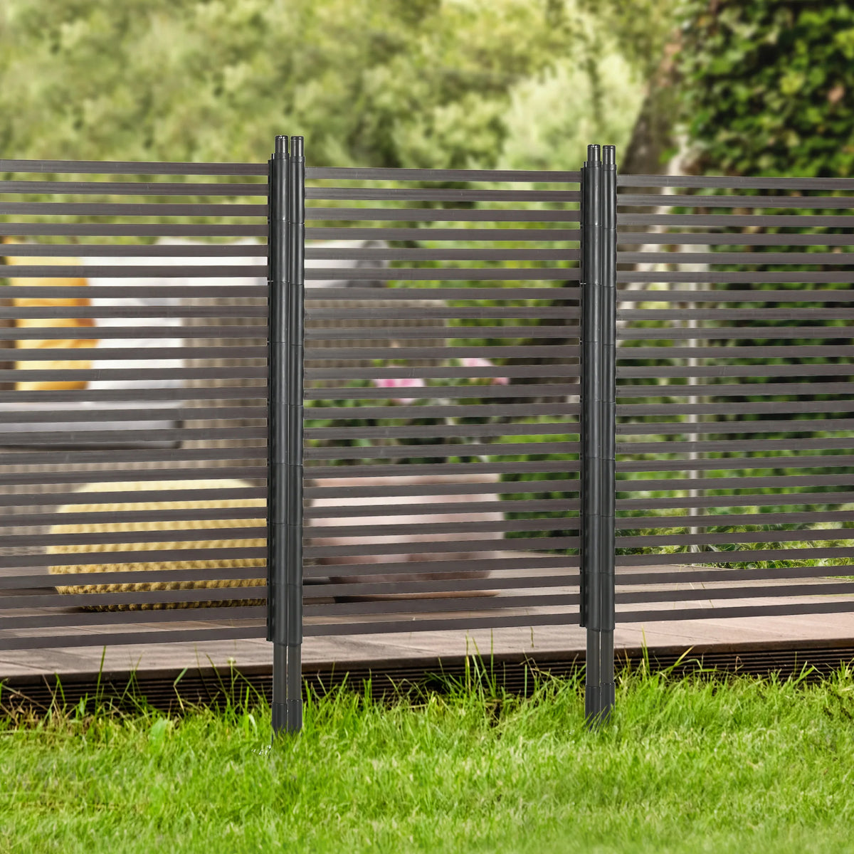 Decorative Metal Garden Fence Panel with Feet and Ground Spikes, Brown