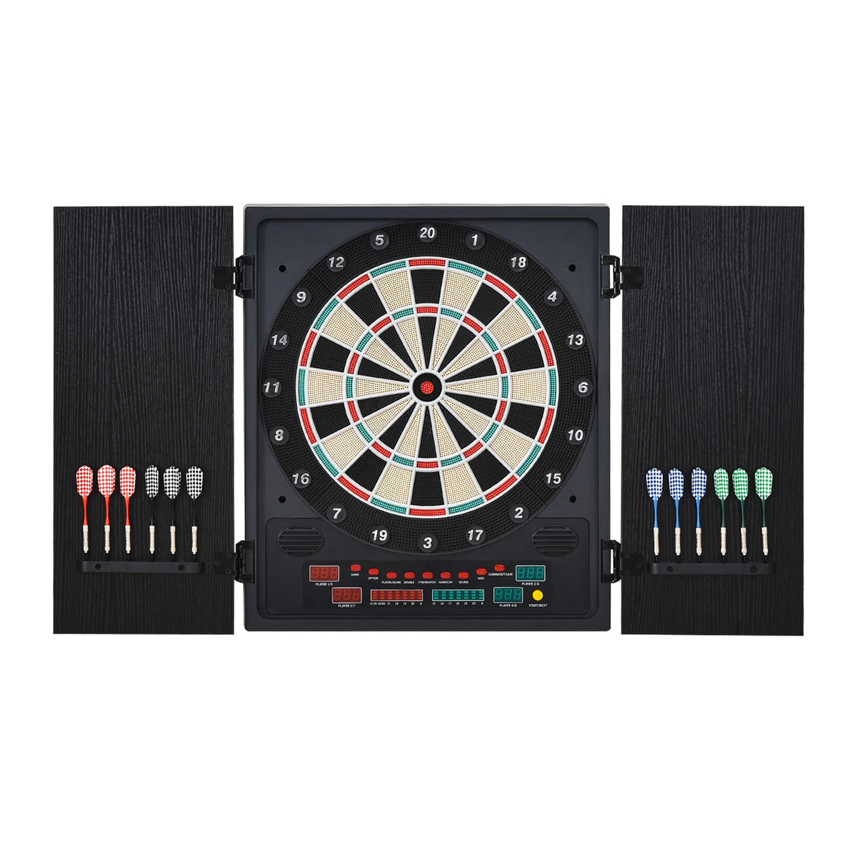 Electronic Dartboard, 27 Games, 202 Variations, LED, 12 Soft Tip Darts, Cabinet