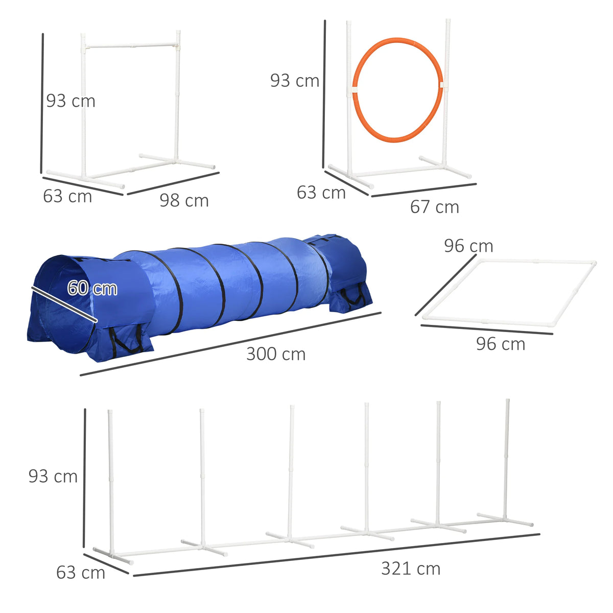 Six-Piece Dog Agility Training Set with Tunnel, Jumps and Weave Poles