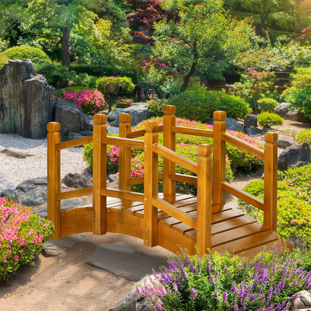 Garden Bridge with Safety Railings for Pond Creek Stream, Brown