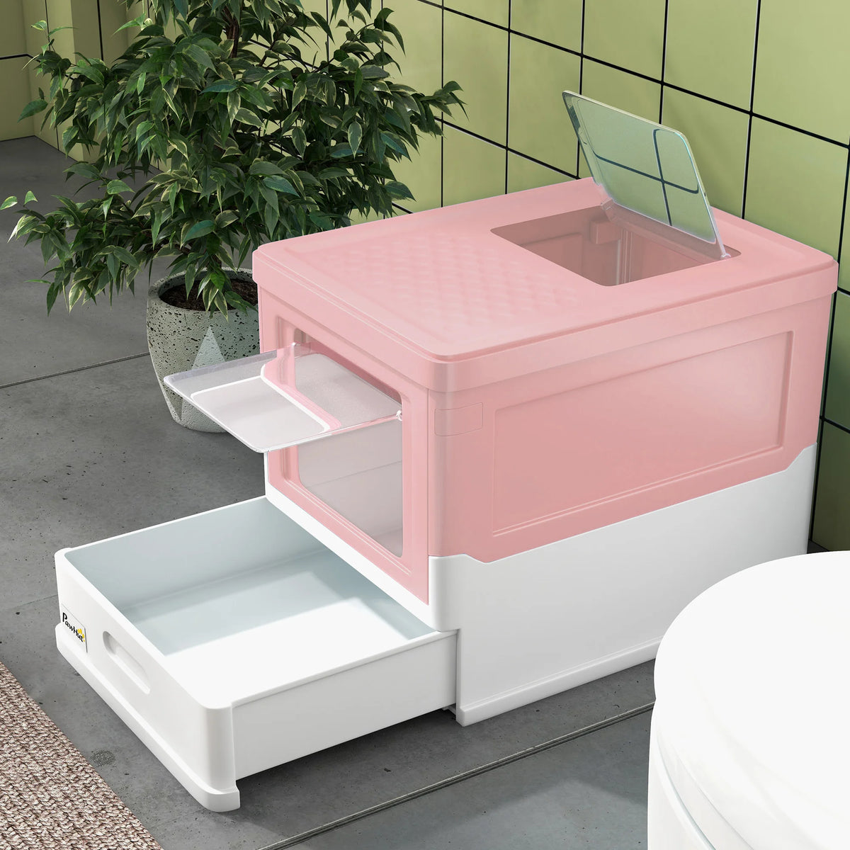 Hooded Cat Litter Box with Scoop and Removable Tray, Enclosed Cat Toilet