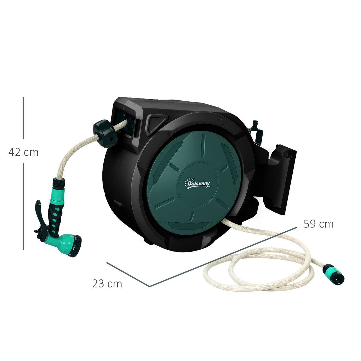 Retractable Wall-Mounted Hose Reel with 30m Hose, Auto Rewind and Lock, Green