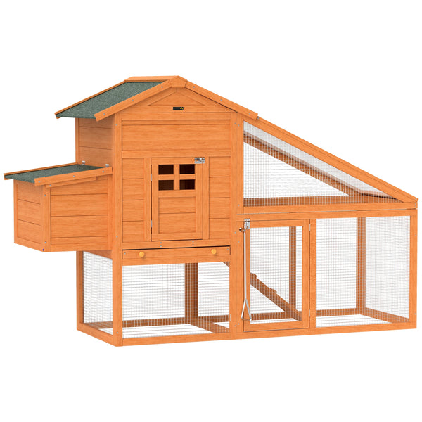 Wooden Chicken Coop 179x67x115cm with Nesting Box 2 Perches Run Ramp and Slide Out Tray Fir Wood Orange