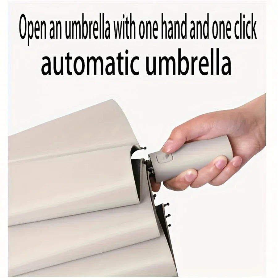 UPF 50+ Automatic Folding Umbrella, Compact Sun and Rain Travel Umbrella, Black