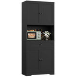 180cm Tall Kitchen Cupboard with Large Countertop and 4 Doors | White or Black Pantry Cabinet with Drawer and Adjustable Shelves