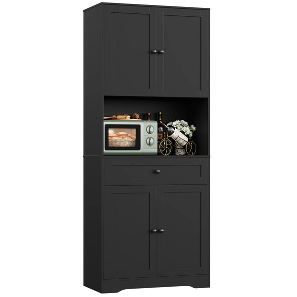 180cm Tall Kitchen Cupboard with Large Countertop and 4 Doors | White or Black Pantry Cabinet with Drawer and Adjustable Shelves