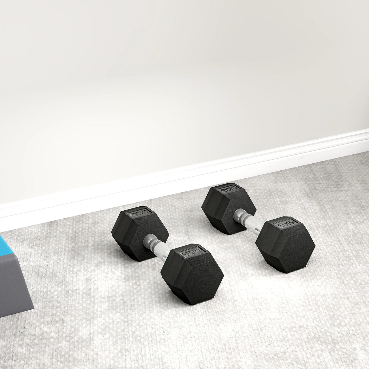 2 x 6kg Rubber Hex Dumbbells, Pair of Hand Weights with Knurled Handle, Black